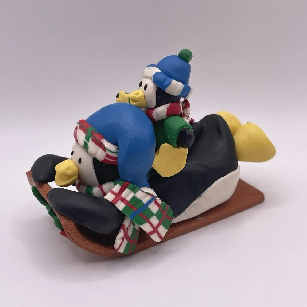 Decorative Winter‎ Penguin Figurine And Candle Stick Holder Polymer Clay